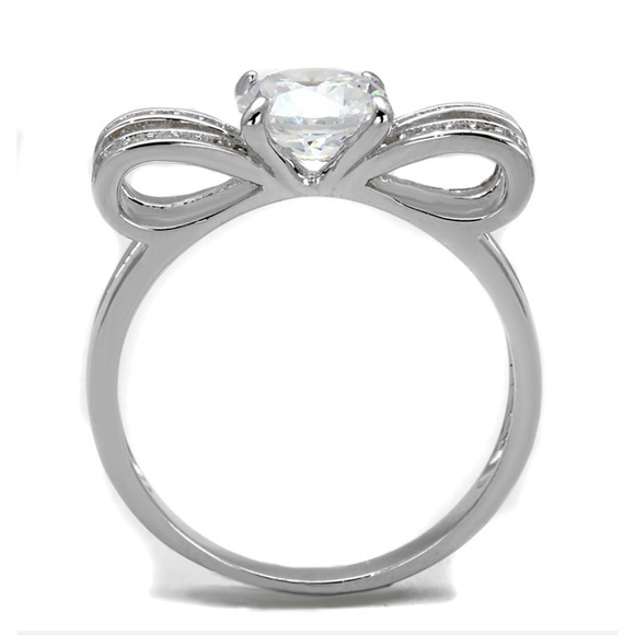 .925 Silver Rhodium AAA CZ Bow Ring - Picture 4 of 5